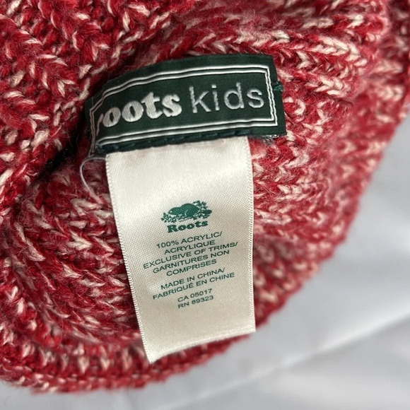 ROOTS Kids Fisherman Cuff Beanie Red White Marled Ribbed Knit Toque OS - Picture 4 of 7